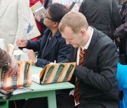 Harkaway and Rahman signing books